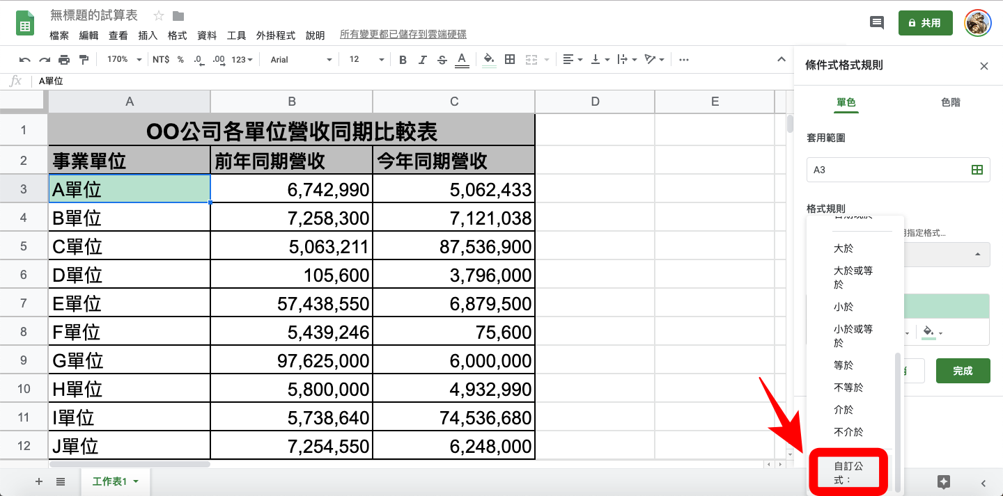 Google文件試算表實用教學 儲存格如何依據判斷式改變文字顏色或背景顏色 以google 試算表為例 人生領航員獅子心